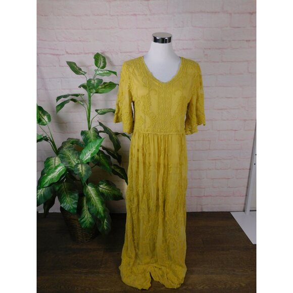 DM Fashion Yellow Lace Maxi Dress XS Women Boho - Picture 1 of 12